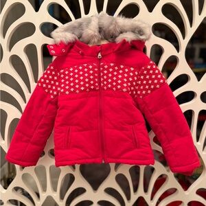 Dolce & Gabbana Red Kids Puffer Jacket with Gray Fur Hood